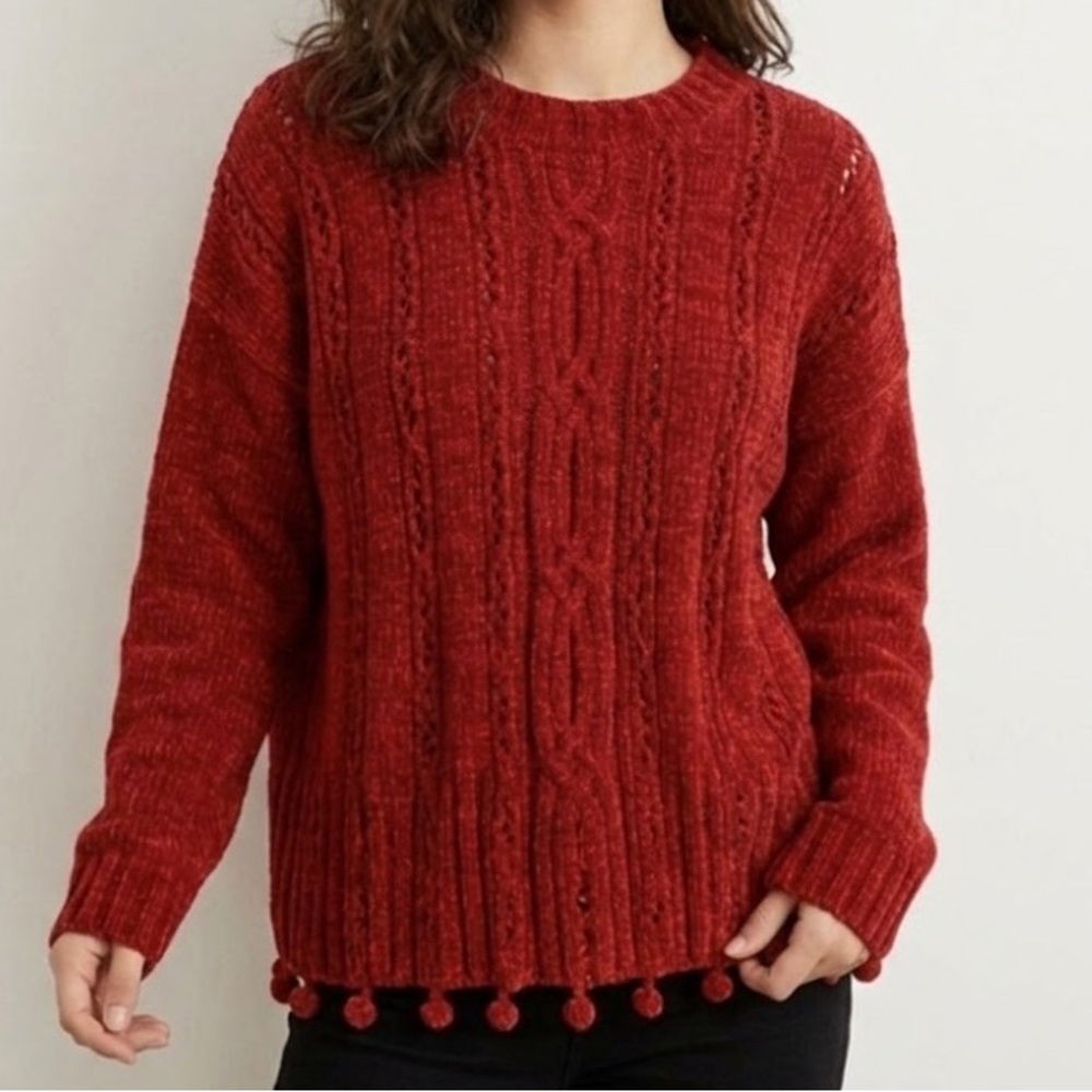 Vintage Carole Little Red Knit Chenille Sweater Large